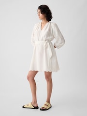 Gap White Crinkle Cotton Embroidered Elbow Sleeve Mini Dress - Image 3 of 4