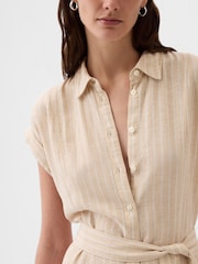 Gap Beige Linen-Blend Tie Waist Midi Shirt Dress - Image 5 of 5