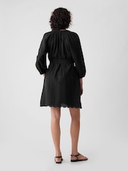 Gap Black Crinkle Cotton Embroidered Elbow Sleeve Mini Dress - Image 2 of 6