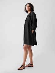 Gap Black Crinkle Cotton Embroidered Elbow Sleeve Mini Dress - Image 3 of 6