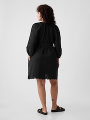 Gap Black Crinkle Cotton Embroidered Elbow Sleeve Mini Dress - Image 5 of 6
