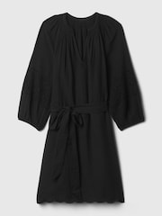 Gap Black Crinkle Cotton Embroidered Elbow Sleeve Mini Dress - Image 6 of 6