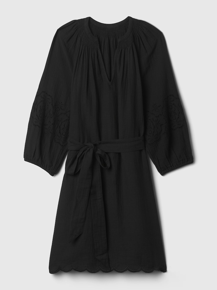 Gap Black Crinkle Cotton Embroidered Elbow Sleeve Mini Dress - Image 6 of 6 Gap Black Crinkle Cotton Embroidered Elbow Sleeve Mini Dress - Image 6 of 6