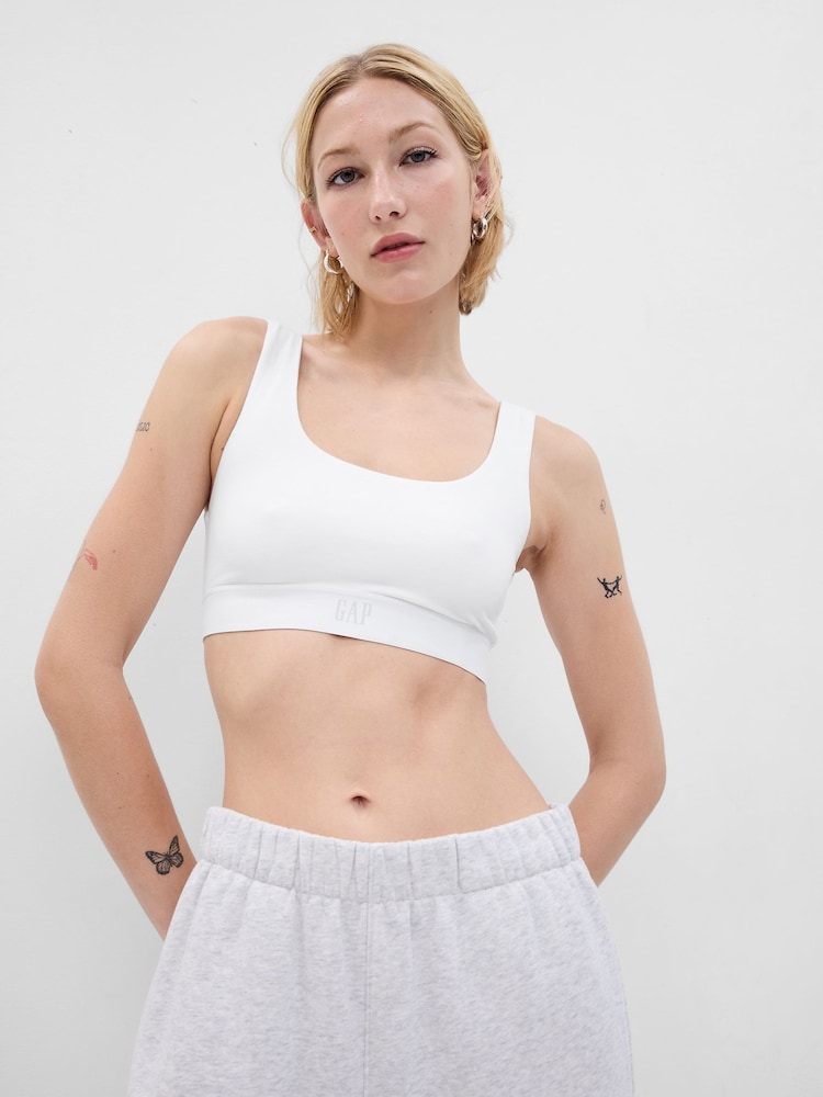 Gap White Organic Stretch Cotton Logo Bralette - Image 1 of 6