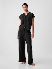 Gap Black Crinkle Cotton Short Sleeve Pyjama Top - Image 1 of 2