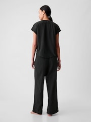 Gap Black Crinkle Cotton Short Sleeve Pyjama Top - Image 2 of 2