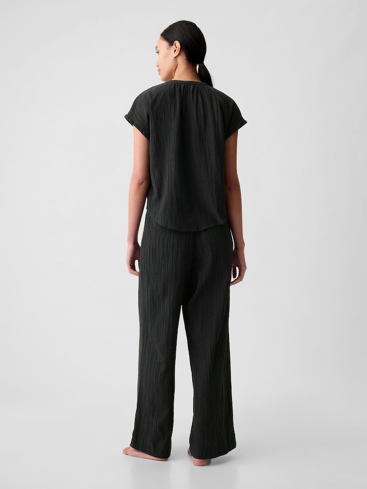 Gap Black Crinkle Cotton Short Sleeve Pyjama Top - Image 2 of 2 Gap Black Crinkle Cotton Short Sleeve Pyjama Top - Image 2 of 2