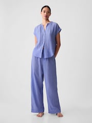 Gap Blue Crinkle Cotton Short Sleeve Pyjama Top - Image 1 of 2