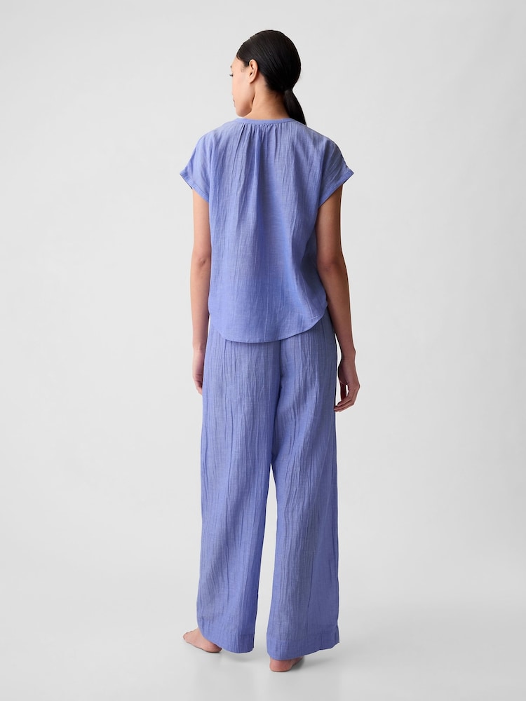 Gap Blue Crinkle Cotton Short Sleeve Pyjama Top - Image 2 of 2