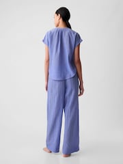 Gap Blue Crinkle Cotton Short Sleeve Pyjama Top - Image 3 of 3