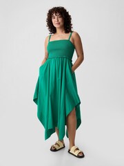 Gap Gesmoktes Midikleid mit asymmetrischem Saum - Bild 3 von 5