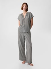 Gap Black/White Crinkle Cotton Short Sleeve Pyjama Top - Image 1 of 2