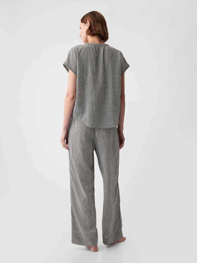 Gap Black/White Crinkle Cotton Short Sleeve Pyjama Top - Image 2 of 2 Gap Black/White Crinkle Cotton Short Sleeve Pyjama Top - Image 2 of 2
