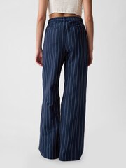 Gap Navy Blue Pinstripe High Waisted Linen Cotton Trousers - Image 3 of 6