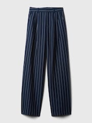 Gap Navy Blue Pinstripe High Waisted Linen Cotton Trousers - Image 5 of 6