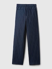 Gap Navy Blue Pinstripe High Waisted Linen Cotton Trousers - Image 6 of 6