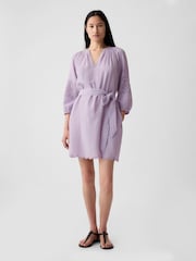 Gap Purple Crinkle Cotton Embroidered Elbow Sleeve Mini Dress - Image 1 of 6