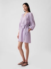 Gap Purple Crinkle Cotton Embroidered Elbow Sleeve Mini Dress - Image 3 of 6