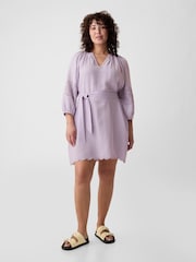 Gap Purple Crinkle Cotton Embroidered Elbow Sleeve Mini Dress - Image 4 of 6