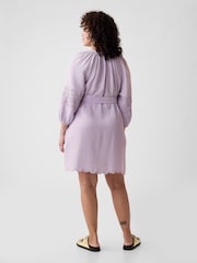 Gap Purple Crinkle Cotton Embroidered Elbow Sleeve Mini Dress - Image 5 of 6