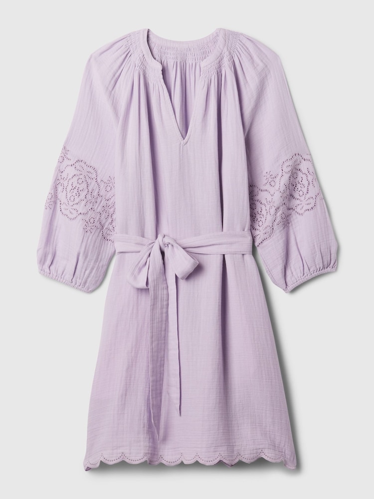 Gap Purple Crinkle Cotton Embroidered Elbow Sleeve Mini Dress - Image 6 of 6 Gap Purple Crinkle Cotton Embroidered Elbow Sleeve Mini Dress - Image 6 of 6