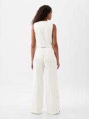Gap White & Navy Stripe High Waisted Linen Cotton Trousers - Image 2 of 4