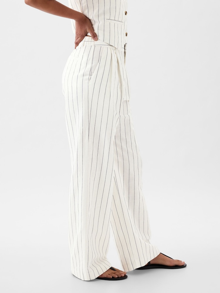 Gap White & Navy Stripe High Waisted Linen Cotton Trousers - Image 5 of 5