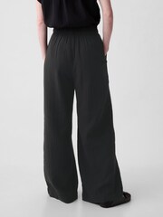 Gap Black Crinkle Cotton Wide Leg Pull On Trouser - Image 1 of 4