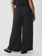 Gap Black Crinkle Cotton Wide Leg Pull On Trouser - Image 3 of 4
