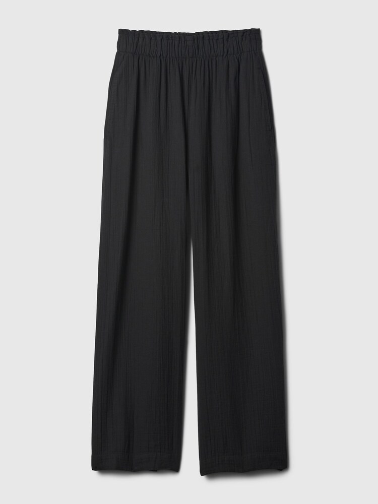 Gap Black Crinkle Cotton Wide Leg Pull On Trouser - Image 4 of 4