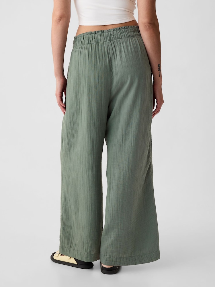 Gap Green Crinkle Cotton Wide Leg Pull On Trouser - Image 1 of 2 Gap Green Crinkle Cotton Wide Leg Pull On Trouser - Image 1 of 2