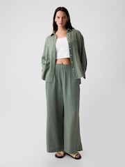 Gap Green Crinkle Cotton Wide Leg Pull On Trouser - Image 2 of 2