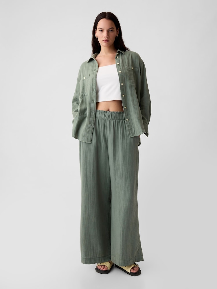 Gap Green Crinkle Cotton Wide Leg Pull On Trouser - Image 2 of 2 Gap Green Crinkle Cotton Wide Leg Pull On Trouser - Image 2 of 2