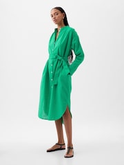 Gap Green Linen Blend Long Sleeve Shirt Dress - Image 3 of 4
