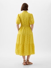 Gap Yellow Eyelet Tie Waist Tiered Midi Dress - Image 2 of 5