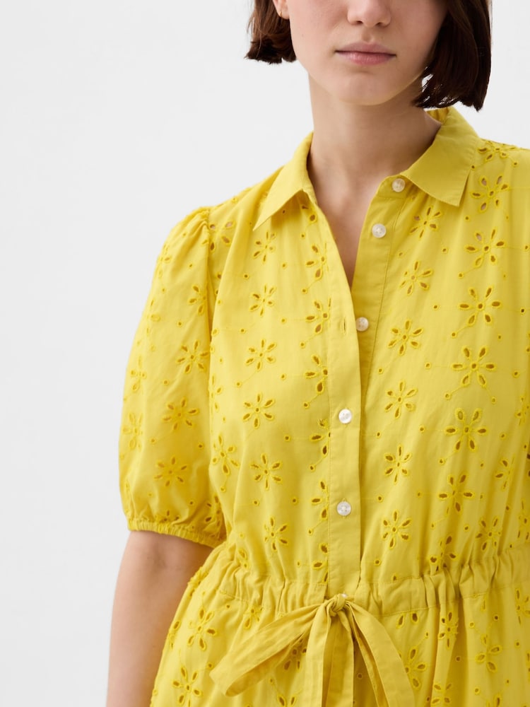 Gap Yellow Eyelet Tie Waist Tiered Midi Dress - Image 5 of 5