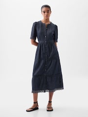 Gap Durchgeknöpftes Midikleid aus Denim mit Spitze - Bild 1 von 4