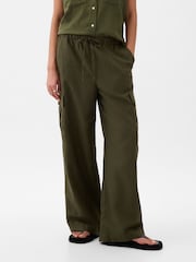 Olivgrün - Gap – Cargohose aus Leinen-Baumwollmischung mit mittelhohem Bund - Bild 1 von 6