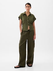 Olivgrün - Gap – Cargohose aus Leinen-Baumwollmischung mit mittelhohem Bund - Bild 4 von 6