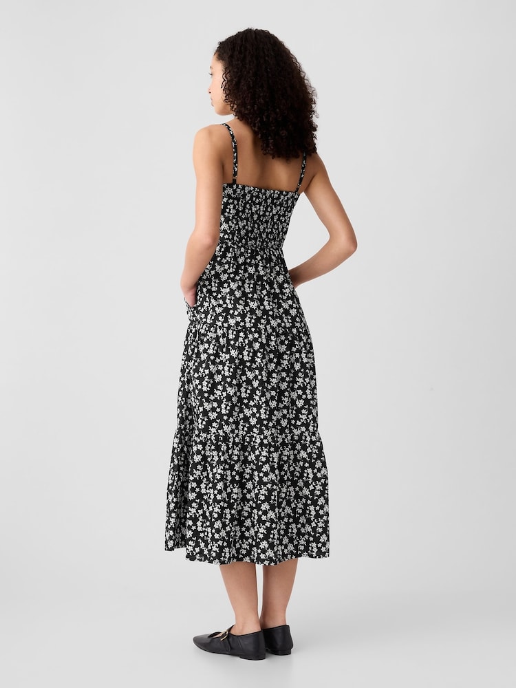 Gap Black Floral Floral Cotton Tiered Strappy Midi Dress - Image 2 of 2 Gap Black Floral Floral Cotton Tiered Strappy Midi Dress - Image 2 of 2
