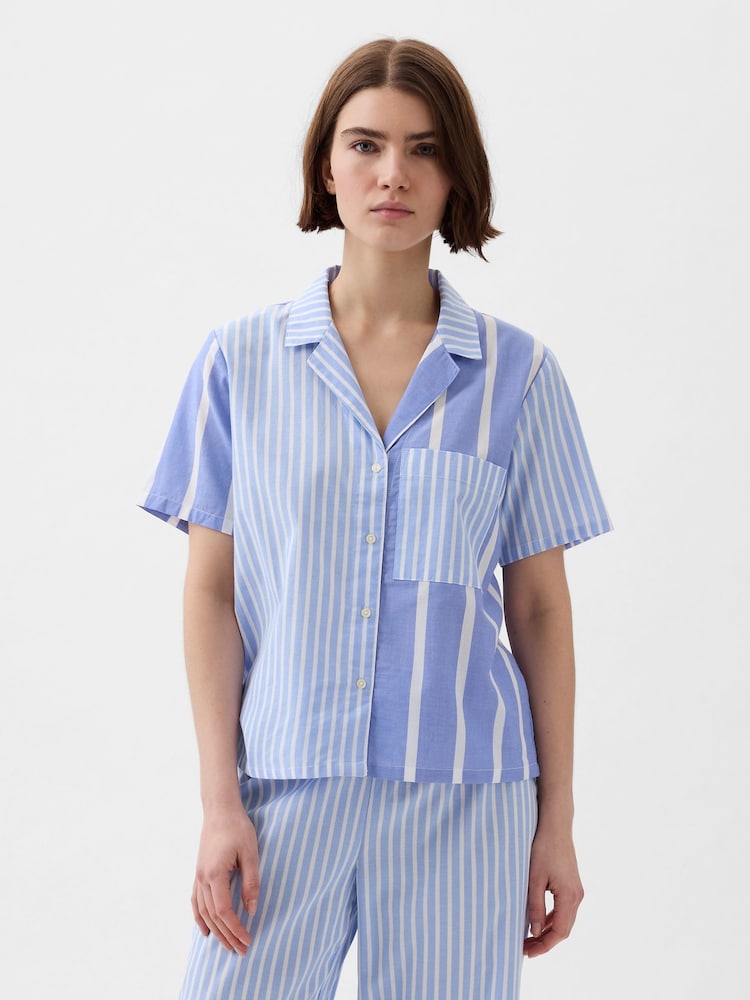 Gap Blue Stripe Poplin Pyjama Shirt - Image 1 of 3 Gap Blue Stripe Poplin Pyjama Shirt - Image 1 of 3