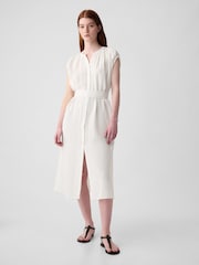 Gap White Crinkle Cotton Belted Midi Shirt Dress - Image 1 of 3