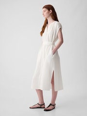 Gap White Crinkle Cotton Belted Midi Shirt Dress - Image 3 of 3