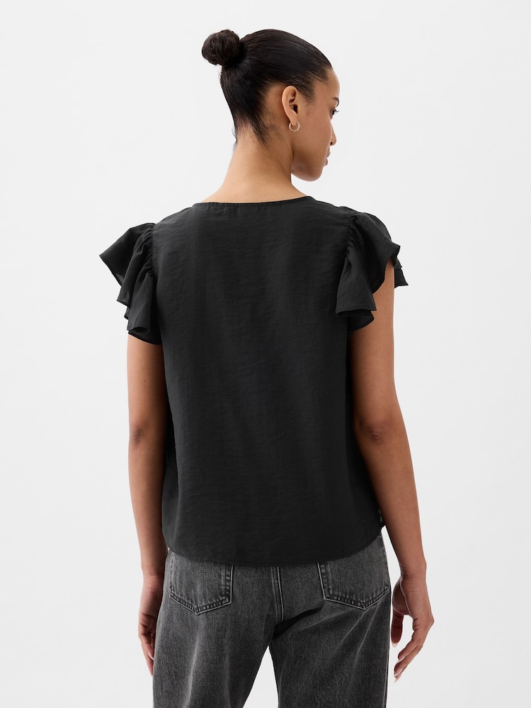 Gap Black V Neck Flutter Sleeve Blouse - Image 2 of 4