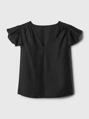 Gap Black V Neck Flutter Sleeve Blouse - Image 4 of 4