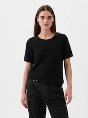 Gap Black Crochet Crew Neck Short Sleeve Knit Jumper - Image 1 of 5