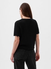 Gap Black Crochet Crew Neck Short Sleeve Knit Jumper - Image 2 of 5