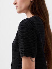 Gap Black Crochet Crew Neck Short Sleeve Knit Jumper - Image 4 of 5