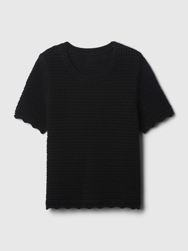 Gap Black Crochet Crew Neck Short Sleeve Knit Jumper - Image 5 of 5