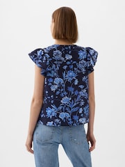 Gap Blue V Neck Flutter Sleeve Blouse - Image 2 of 5